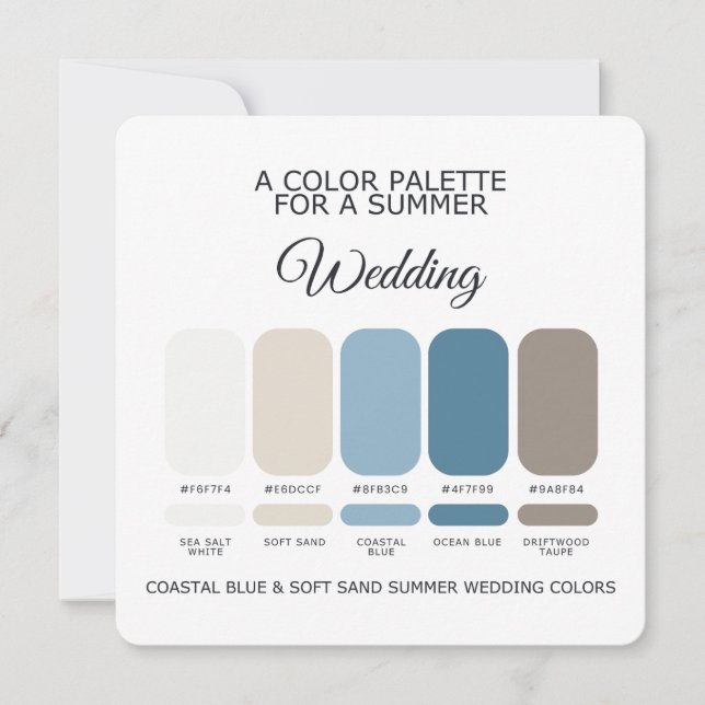 Coastal Blue Soft Sand Summer Wedding Palette Card (Front)