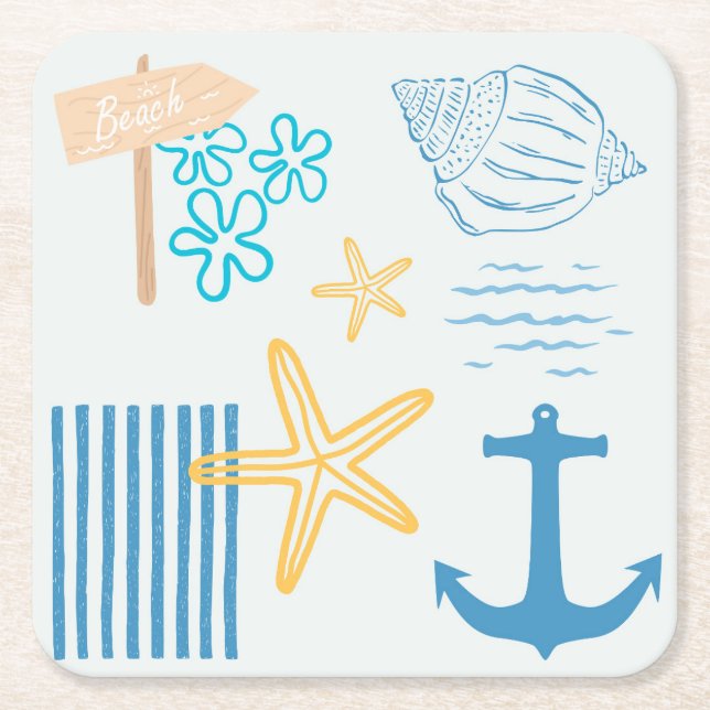 Coastal Blue Square Paper Coaster (Front)