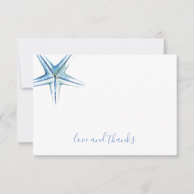 Coastal Blue Starfish Watercolor Thank You Card (Front)