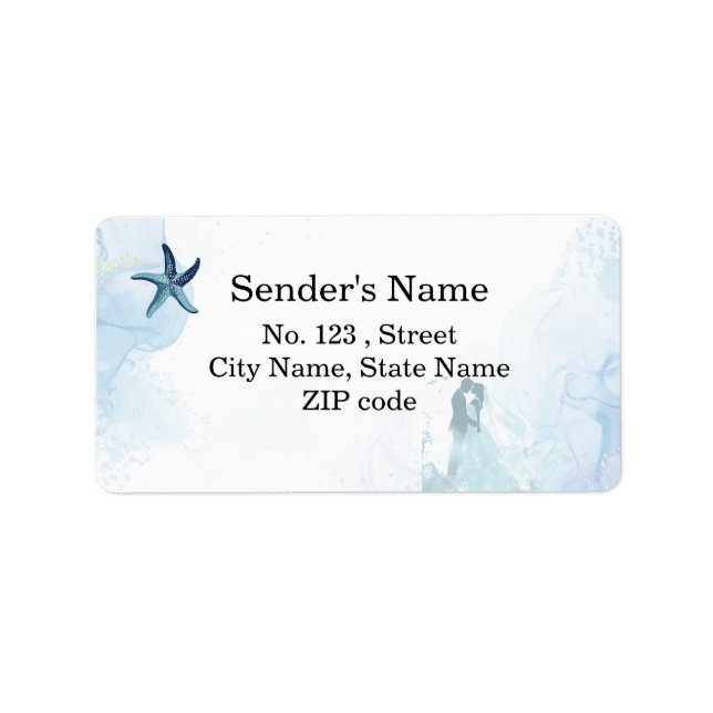 Coastal Blue Starfish Wedding Return Address Label (Front)