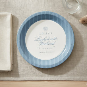Coastal Blue Stripe Bachelorette Paper Plate