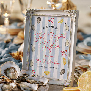 Coastal Blue Stripe Oyster Rehearsal Wedding Poster