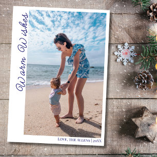 Coastal Blue Warm Wishes Two Beach Family Photo  Holiday Card