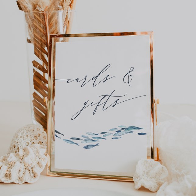 Coastal Blue Watercolor Fish Cards & Gifts Sign (Creator Uploaded)