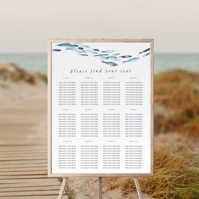 Coastal Blue Watercolor Fish Seating Chart (Creator Uploaded)