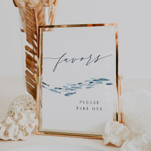 Coastal Blue Watercolor Fish Wedding Favors Sign