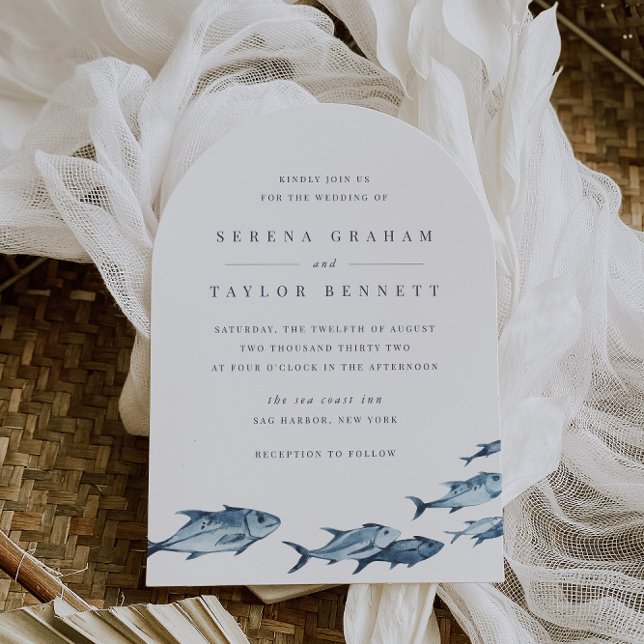 Coastal Blue Watercolor Fish Wedding Invitation (Creator Uploaded)