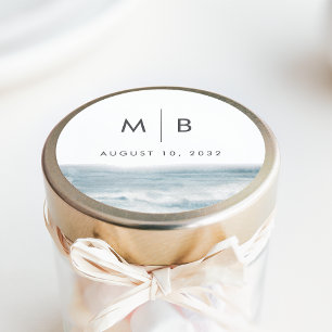 Coastal Blue Watercolor Monogram Wedding Favour Classic Round Sticker