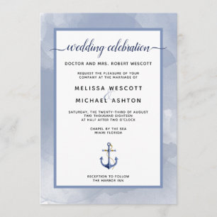 Coastal Blue Watercolor Nautical Event or Wedding Invitation