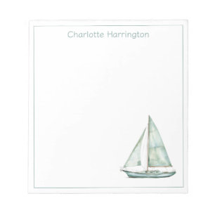 Coastal Blue Watercolor Sailboat Personalised Notepad