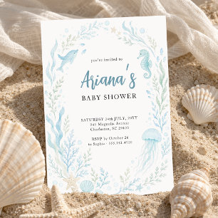 Coastal Blue Watercolor Sea Baby Shower Invitation