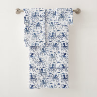 Coastal Blue Watercolor Undersea Octopus Pattern