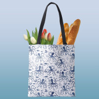 Coastal Blue Watercolor Undersea Octopus Pattern