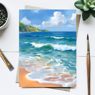 Coastal Blue Waves Ocean Watercolor Painting Postcard