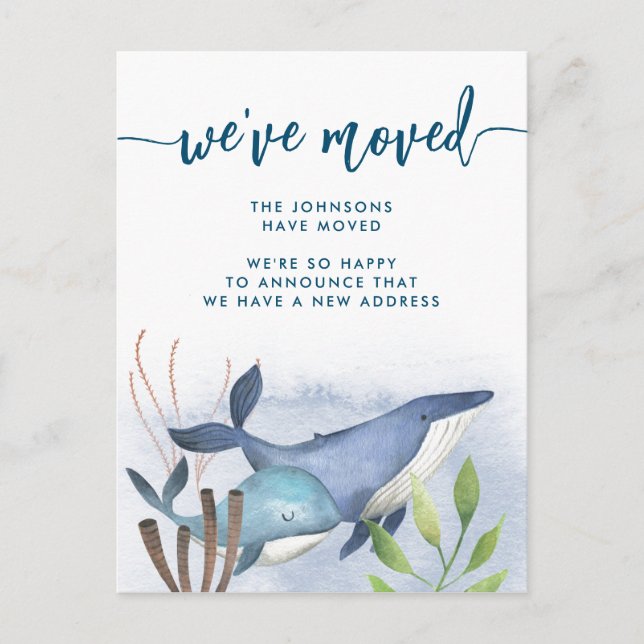 Coastal Blue Whale Nautical New Address Moving Announcement Postcard (Front)