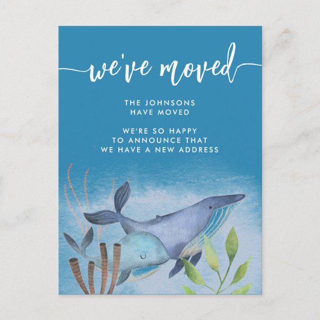 Coastal Blue Whale Nautical New Address Moving Announcement Postcard (Front)
