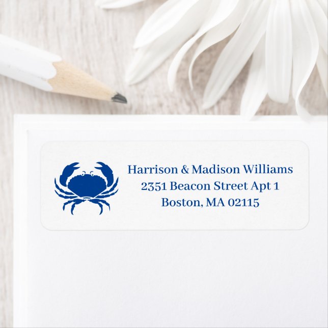 Coastal blue white crab custom fun Return Address Label (Insitu)