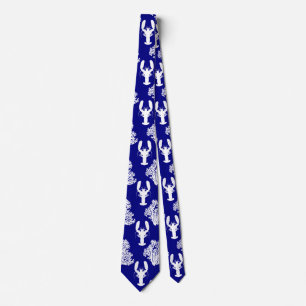 Coastal Blue White Lobster Pattern Tie