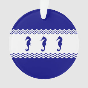 Coastal Blue White Ocean Seahorses Ornament