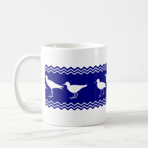 Coastal Blue White Sandpiper Birds Pattern Coffee Mug