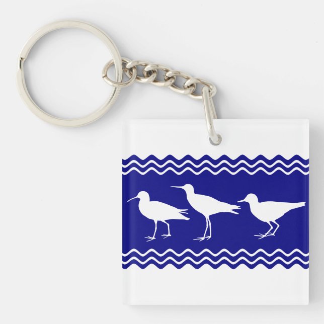 Coastal Blue White Sandpiper Birds Pattern Key Ring (Front)