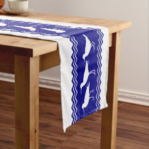 Coastal Blue White Sandpiper Birds Pattern Medium Table Runner