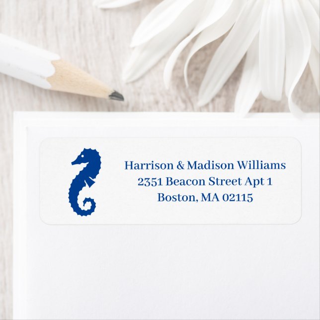 Coastal blue white seahorse fun Return Address Label (Insitu)