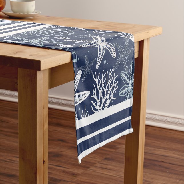 Coastal Blue White Short Table Runner (In Situ)