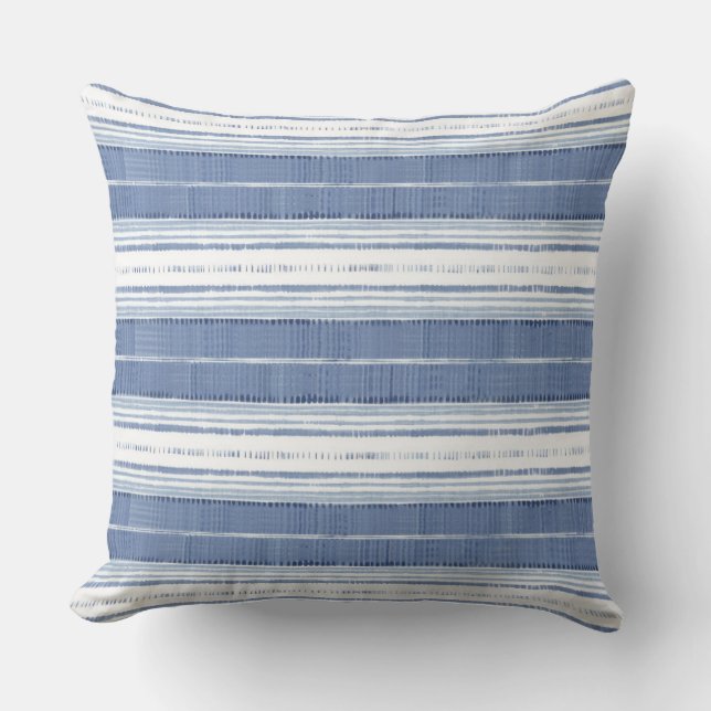 Coastal Blue & White Striped Cushion (Front)