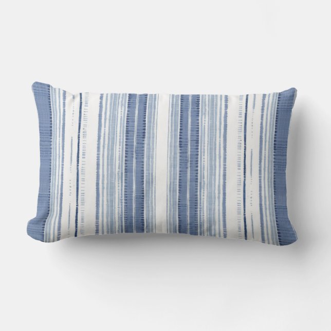 Coastal Blue White Striped Lumbar Cushion (Front)