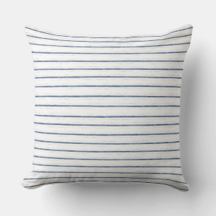 Coastal Blue White Striped Throw Pillow