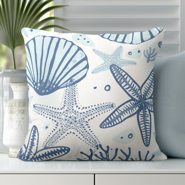Coastal Blue White Throw Pillow (Transform Your Room with Coastal Throw Pillows.)