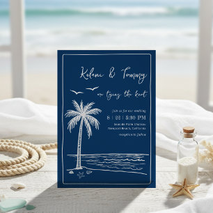 Coastal Blues Palm Tree Beach Wedding  Invitation