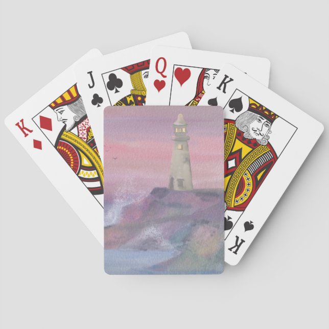 Coastal Bluff Lighthouse With Pink Sky Playing Cards (Back)