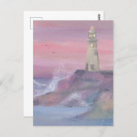 Coastal Bluff Lighthouse With Pink Sky