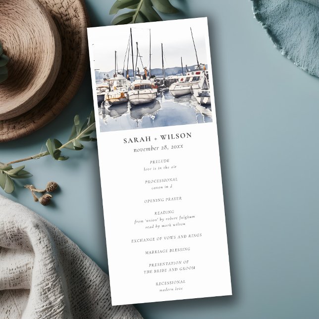 Coastal Boats at Harbour Seascape Wedding Program (Creator Uploaded)