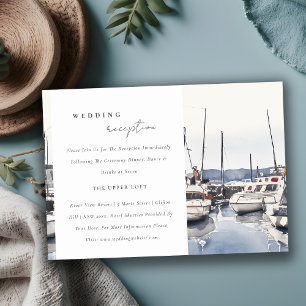 Coastal Boats at Harbour Seascape Wedding Receptio Enclosure Card