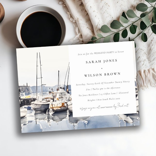 Coastal Boats at Harbour Seascape Weekend Party Invitation (Creator Uploaded)