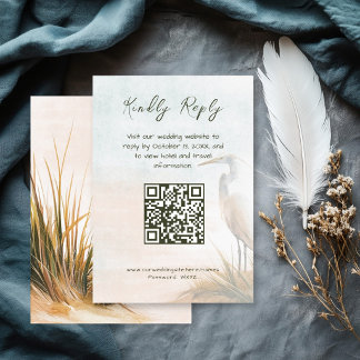 Coastal Boho Egret QR code RSVP Enclosure Card