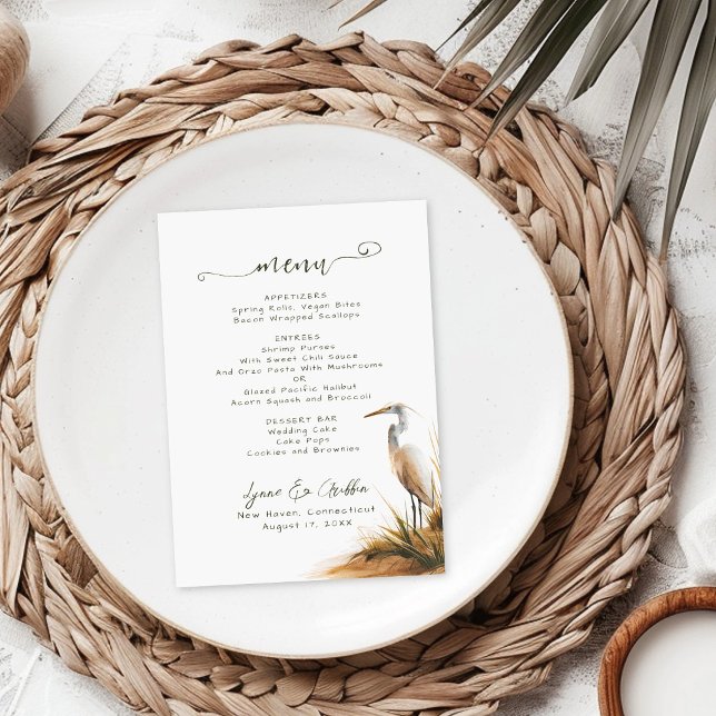 Coastal Boho Egret Wedding Menu (Creator Uploaded)