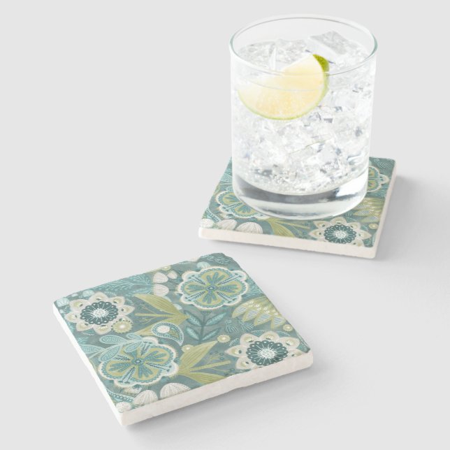 Coastal Botanical Stone Coaster (Side)
