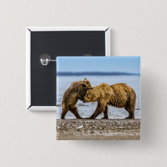 Coastal brown bears 15 cm square badge (Front & Back)