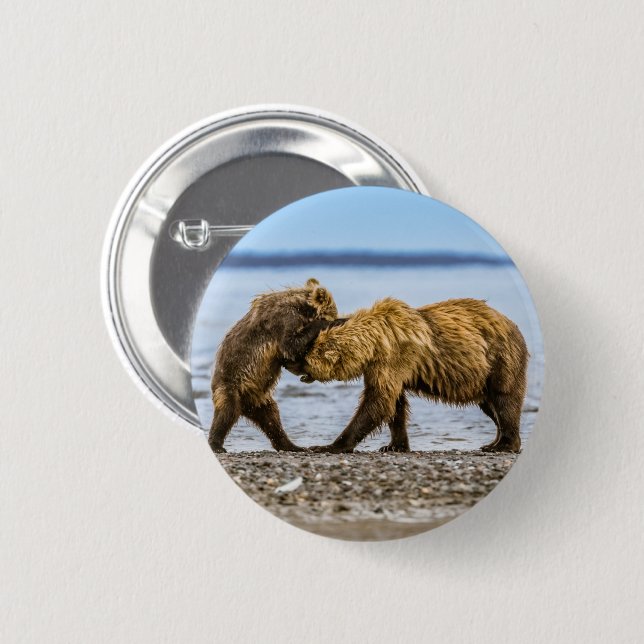 Coastal brown bears 6 cm round badge (Front & Back)