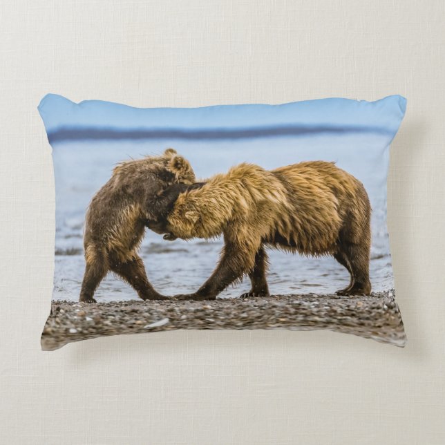 Coastal brown bears decorative cushion (Front)