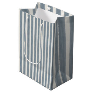 Coastal Cabana Stripe Pattern in Sea Glass Blue Medium Gift Bag