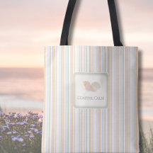 Coastal Calm Seashell Tote Bag – Pastel Stripes