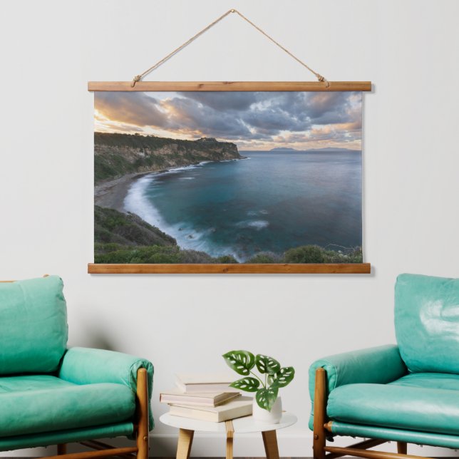 Coastal Calm: Sunset Over Cliffs Hanging Tapestry (Living Room)