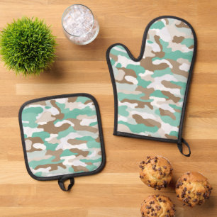 Coastal Camouflage Oven Mitt & Pot Holder Set