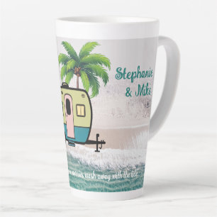 Coastal Camping Retro Trailer Personalized Latte Mug