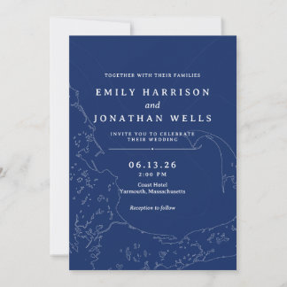 Coastal Cape Cod Map Wedding Invitation